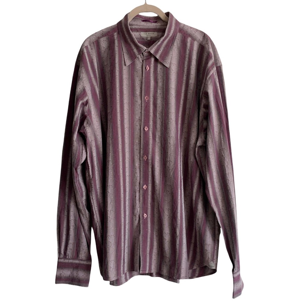 Ted Baker Purple Striped Floral Button Up Shirt Size 7/3XL
